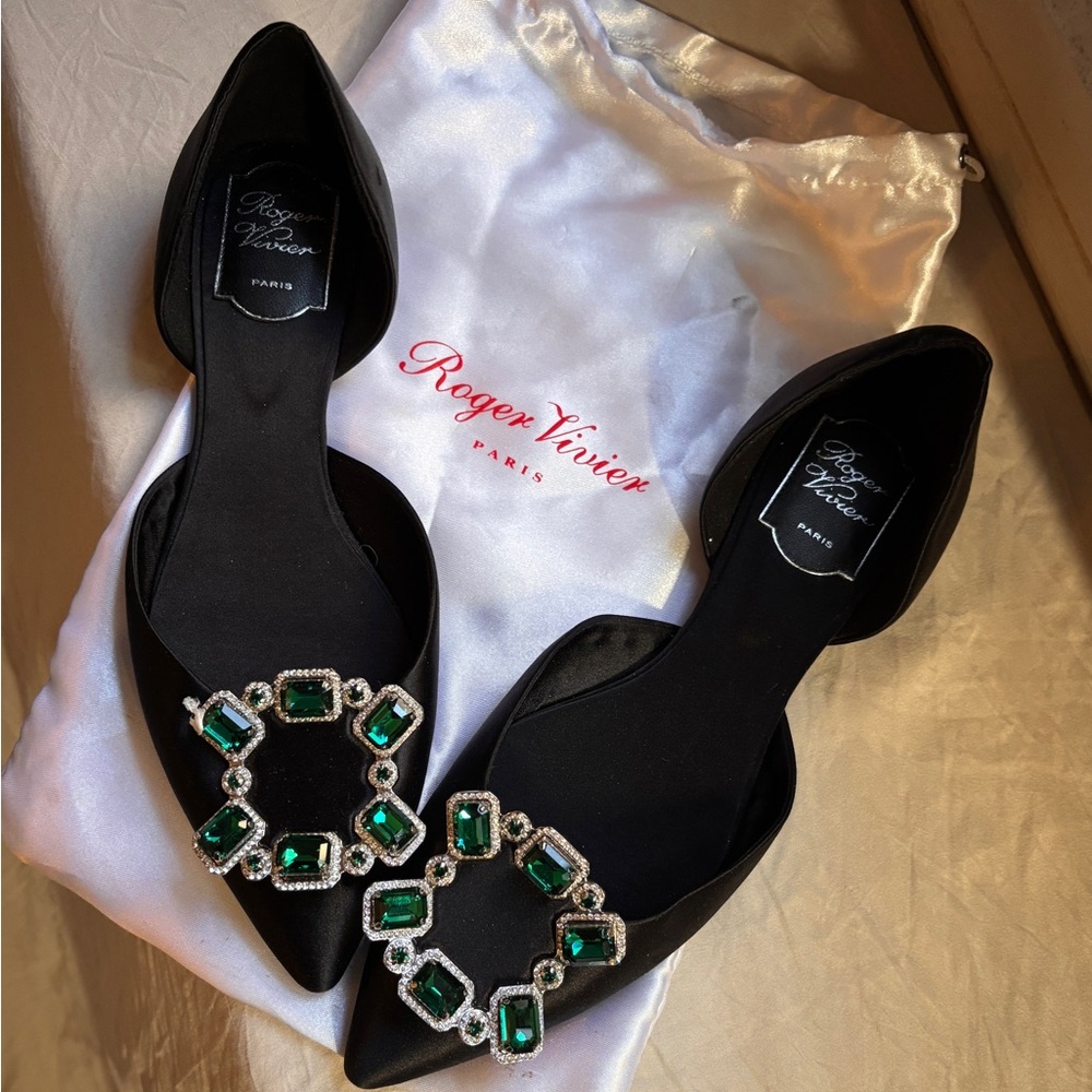 Roger Vivier Black and Green Embellished Women's Shoes size 38 US 7.5